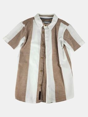 Sovereign Code Brown and White Vertical Stripe Short-Sleeve Button-Down Shirt